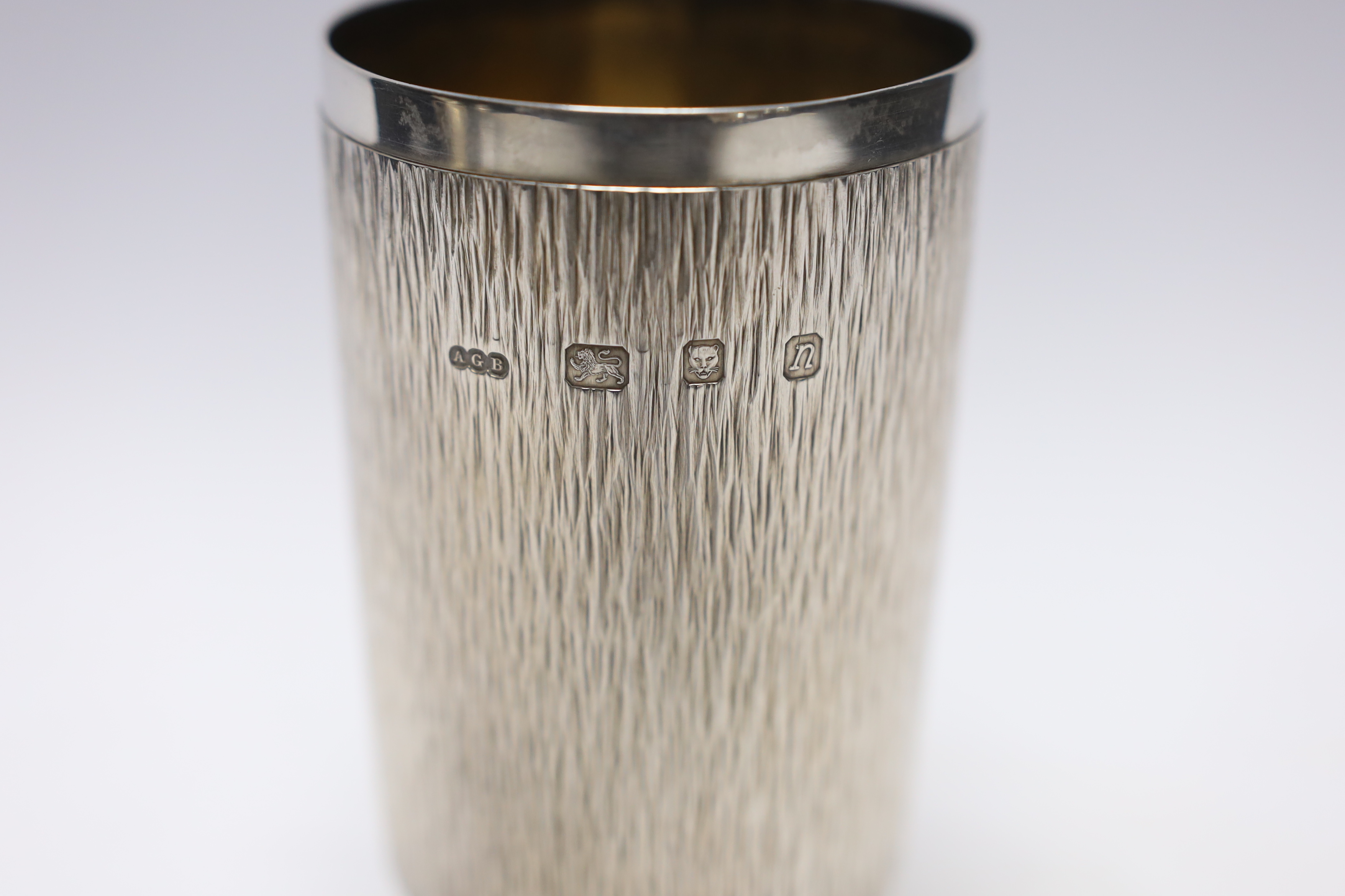 An Elizabeth II textured silver goblet by Adrian Gerald Benney, London, 1968, height 12.6cm, 11.4oz.